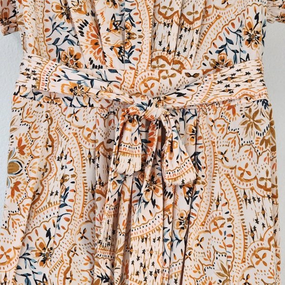 Torrid Women Size 1 / 1X  Faux Wrap Dress Pockets Orange Blue Floral Print - Picture 6 of 10